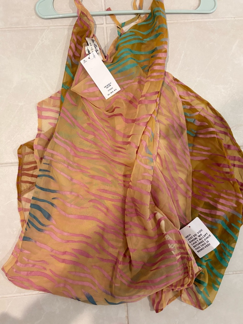 ASOS Mustard Sheer coverup with Pink & Teal Zebra Stripes